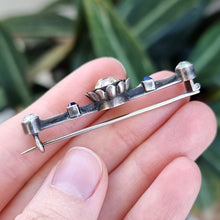 Load image into Gallery viewer, Antique Silver Old Cut Paste Bar Brooch in hand