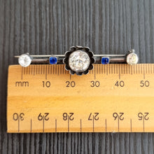 Load image into Gallery viewer, Antique Silver Old Cut Paste Bar Brooch next to ruler