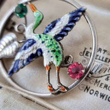 Load image into Gallery viewer, Art Deco Silver, Enamel & Paste Crane Bird Brooch detail