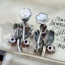 Load image into Gallery viewer, Vintage 9ct White Gold Ruby Screw-Back Earrings back view
