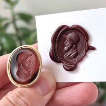 Load image into Gallery viewer, Antique Gilt Carnelian Male Portrait Fob Seal wax impression