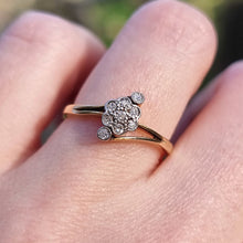 Load image into Gallery viewer, Art Deco 18ct Gold & Platinum Diamond Cluster Crossover Ring modelled