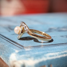 Load image into Gallery viewer, Antique Style 18ct Gold Pearl & Rose-Cut Diamond Swirl Ring side