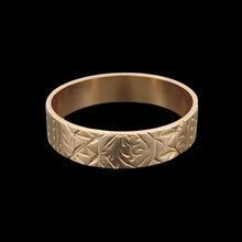 Load image into Gallery viewer, Antique gold ring with intricate patterns on a black background
