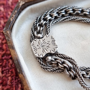 Victorian Silver Albertina Bracelet with T-Bar and Cube Charm detail