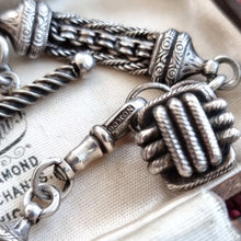 Load image into Gallery viewer, Victorian Silver Albertina Bracelet with T-Bar and Cube Charm clasp
