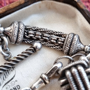 Victorian Silver Albertina Bracelet with T-Bar and Cube Charm detail