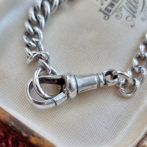 Antique Sterling Silver Graduated Curb Bracelet with Lobster Clasp close-up