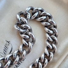 Load image into Gallery viewer, Antique Sterling Silver Graduated Curb Bracelet with Lobster Clasp stamped links
