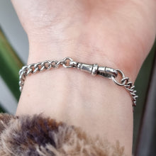 Load image into Gallery viewer, Antique Sterling Silver Graduated Curb Bracelet with Lobster Clasp modelled
