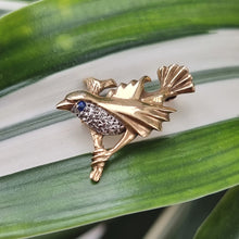 Load image into Gallery viewer, Vintage 9ct Gold Diamond &amp; Sapphire Bird Brooch front
