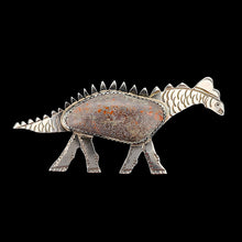 Load image into Gallery viewer, A silver long-necked dinosaur brooch with a hardstone body
