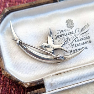Victorian Sterling Silver & Paste Swallow and Crescent Moon Brooch back