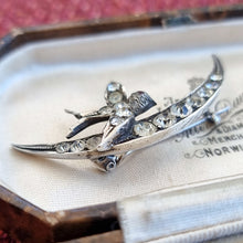 Load image into Gallery viewer, Victorian Sterling Silver &amp; Paste Swallow and Crescent Moon Brooch side
