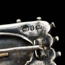 Load image into Gallery viewer, Close-up of a Birmingham 1890 sterling silver hallmark on a silver brooch
