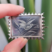 Load image into Gallery viewer, Victorian Silver Wading Bird Brooch in hand
