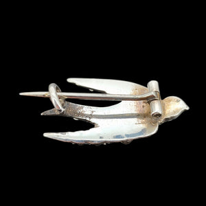 Antique Silver Paste Swallow Bird Brooch back