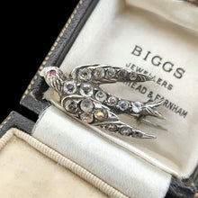 Load image into Gallery viewer, Antique Silver Paste Swallow Bird Brooch in box
