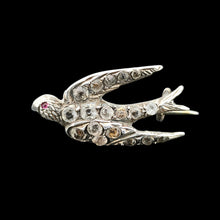 Load image into Gallery viewer, Antique Silver Paste Swallow Bird Brooch front
