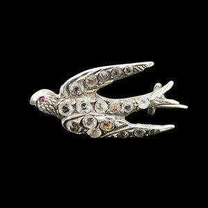 Antique Silver Paste Swallow Bird Brooch front