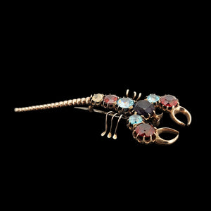 Vintage 9ct Rose Gold Amethyst, Garnet and Zircon Scorpion Brooch side view