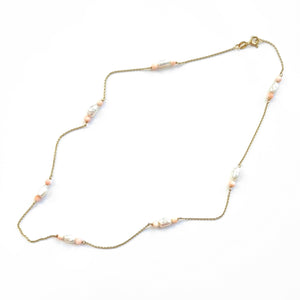 Vintage 9ct Gold Coral and Pearl 15" Chain