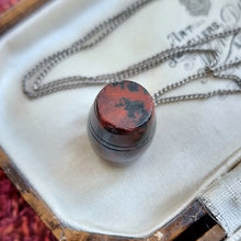 Load image into Gallery viewer, Antique Bloodstone Barrel Charm with Silver Chain in box
