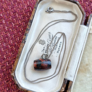 Antique Bloodstone Barrel Charm with Silver Chain in box