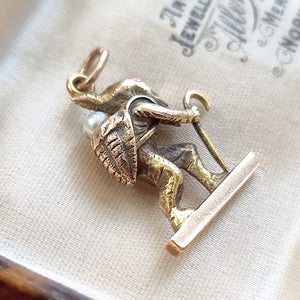 Victorian 15ct Gold Travelling Man Charm with Pearl in box, back