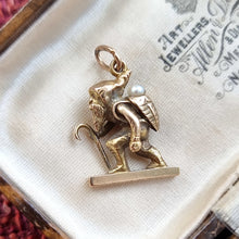 Load image into Gallery viewer, Victorian 15ct Gold Travelling Man Charm with Pearl in box
