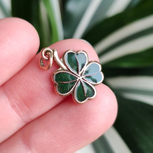 Vintage 9ct Rose Gold Four Leaf Clover Enamel Charm