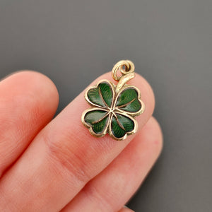 Vintage 9ct Rose Gold Four Leaf Clover Enamel Charm