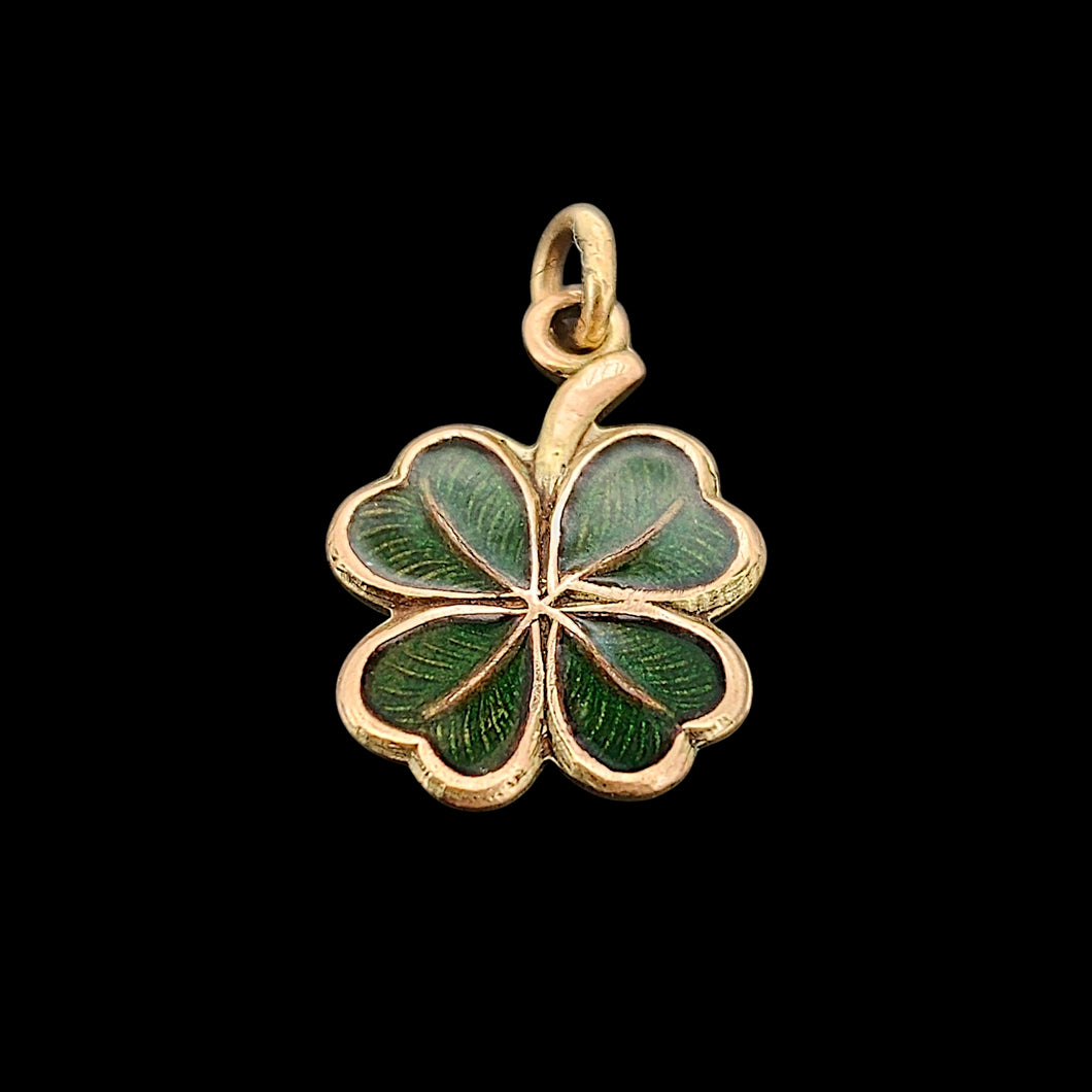 Vintage 9ct Rose Gold Four Leaf Clover Enamel Charm