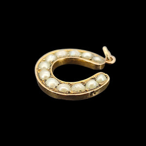 Antique 9ct Gold Pearl Horseshoe Charm/Pendant side