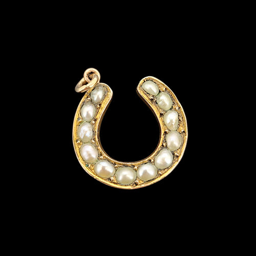 Antique 9ct Gold Pearl Horseshoe Charm/Pendant front