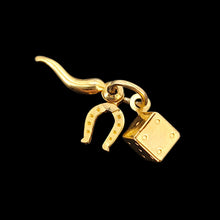 Load image into Gallery viewer, Italian 9ct Yellow Gold Lucky Triple Charm horseshoe, die, cornicello
