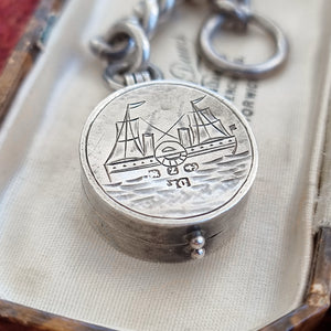 Victorian Sterling Silver Ship Compass Fob | Hallmarked Birmingham 1899 close-up
