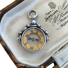 Load image into Gallery viewer, Edwardian Sterling Silver Compass Fob Pendant | Hallmarked Birmingham 1901 front, in box
