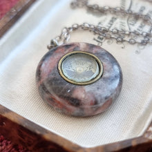 Load image into Gallery viewer, Antique Hardstone Compass Charm with Sterling Silver Chain in box, side
