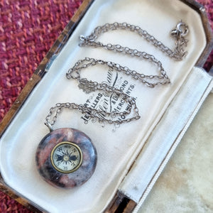 Antique Hardstone Compass Charm with Sterling Silver Chain in box