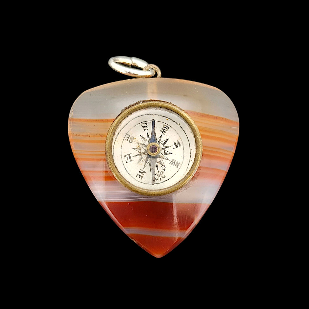 Antique Agate Heart Compass Pendant front