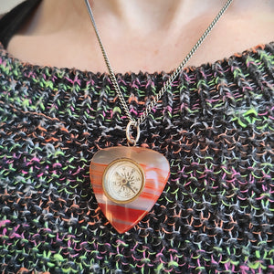 Antique Agate Heart Compass Pendant modelled with chain