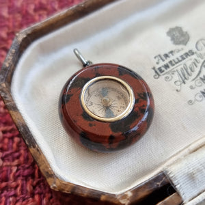 Antique Miniature Jasper Compass Charm/Pendant in box