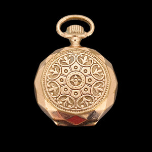 Antique Novelty Rolled Gold Pocket Watch Compass Pendant engraved back