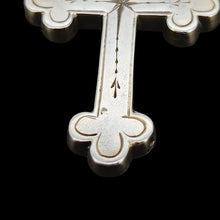 Load image into Gallery viewer, Victorian Sterling Silver Cross Pendant close-up of the bottom section, on a black background
