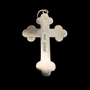 Victorian Sterling Silver Cross Pendant shown from the back, on a black background