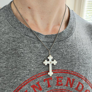 Victorian Sterling Silver Cross Pendant modelled with a silver chain