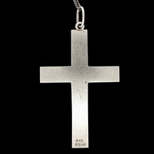 Load image into Gallery viewer, A silver cross pendant stamped S&amp;L 830S, on a black background
