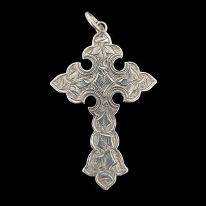 Victorian Sterling Silver Ornate Engraved Cross | Hallmarked Birmingham 1884