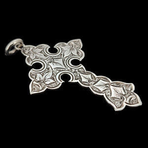 Victorian Sterling Silver Ornate Engraved Cross | Hallmarked Birmingham 1884